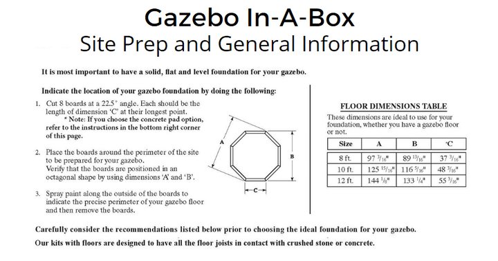 Gazebo in a Box Site Prep and General Information