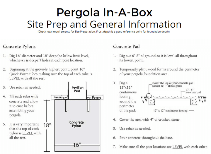 Pergola in a Box Site Prep and General Information