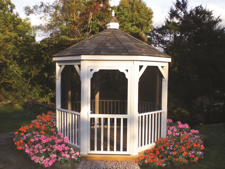 Screened 10 Ft. Vinyl Gazebo in a Box with Flowers
