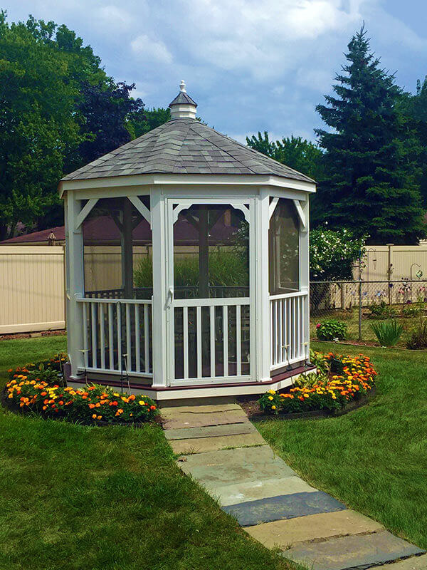 10 Ft. Vinyl Gazebo in a Box with Flowers and Pathway